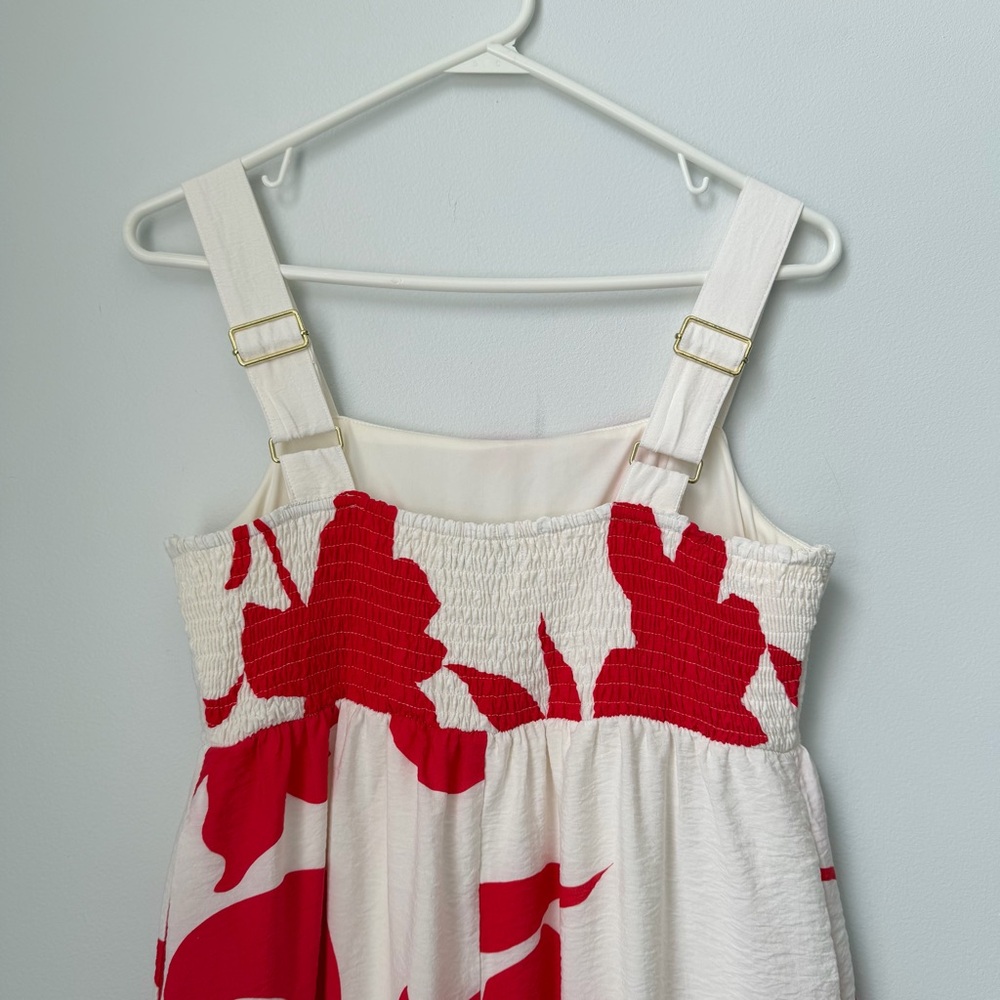Nine West Cream Maxi Dress with Red Floral Print Size Small Boho Beachy - Picture 5 of 8